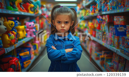 Angry girl in the toy section 120339139