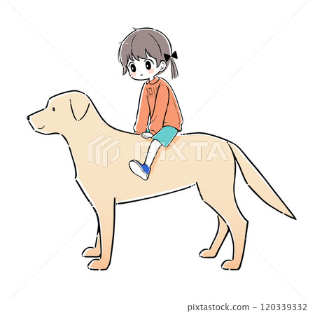 騎在狗背上的女孩插畫 120339332