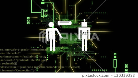 Image of ai data processing over chat bot and computer circuit board 120339358