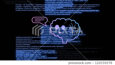 Image of ai data processing over chat bot and computer circuit board 120339376