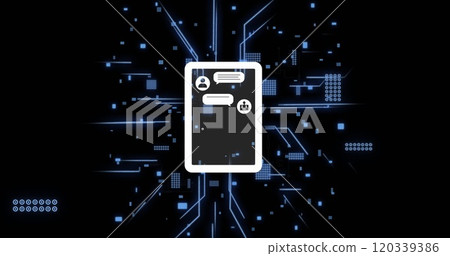 Image of ai data processing over chat bot and computer circuit board 120339386