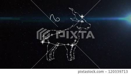 Silhouette of aries star sign on black background with copy space Silhouette of aries star sign on black background with copy space 120339713