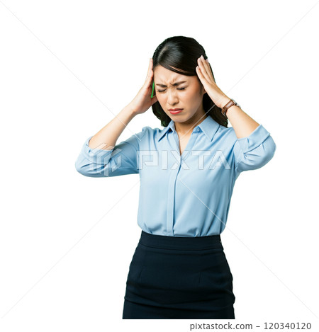 A woman suffering from a headache 120340120