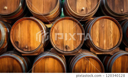 AI image: Lined up wine barrels 120340128