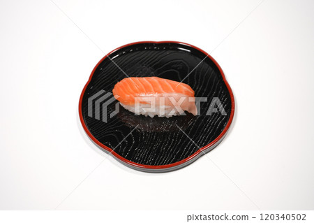 Salmon nigiri sushi on a plate 120340502