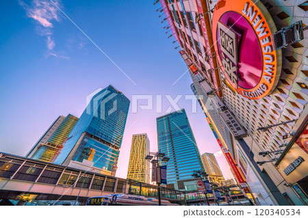 Tokyo cityscape in Japan at dawn... View of Shibuya Station and buildings from Wave Street... A ray of hope for a new era = 9th Tokyo cityscape in Japan at dawn... View of Shibuya Station and buildings from Wave Street... A ray of hope for a new era = 9th 120340534