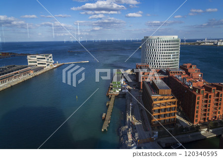 Nordhavn district with The Tip of Nordo office building in Copenhagen, Denmark. 120340595