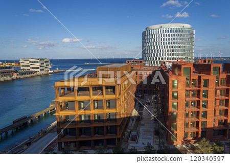 Nordhavn district with The Tip of Nordo office building in Copenhagen, Denmark. Nordhavn district with The Tip of Nordo office building in Copenhagen, Denmark. 120340597