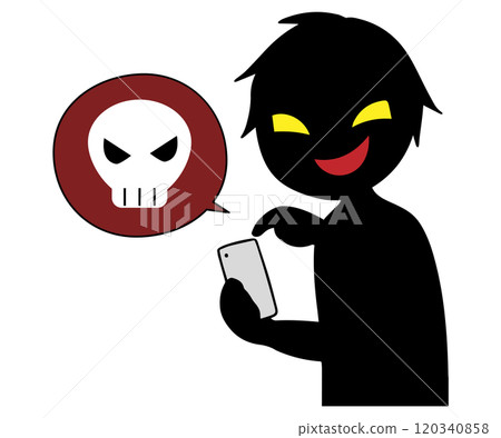 Image of a black silhouette of a villain holding a smartphone Image of a black silhouette of a villain holding a smartphone 120340858