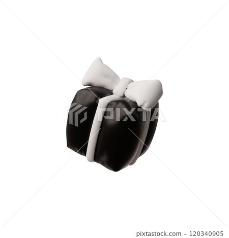 3D black gift box with ribbon bow from inflated balloon vector icon, festive present surprise, volume holiday decoration 120340905