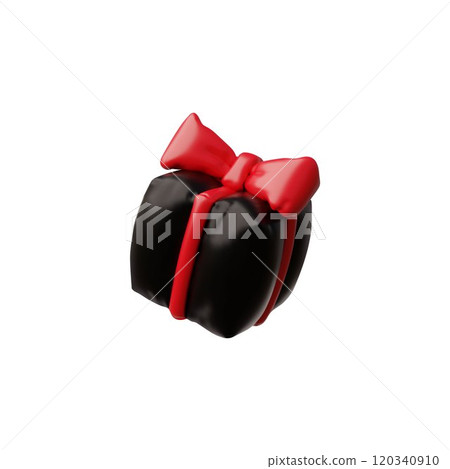 Inflated voluminous black gift box, red bow. 3d 120340910