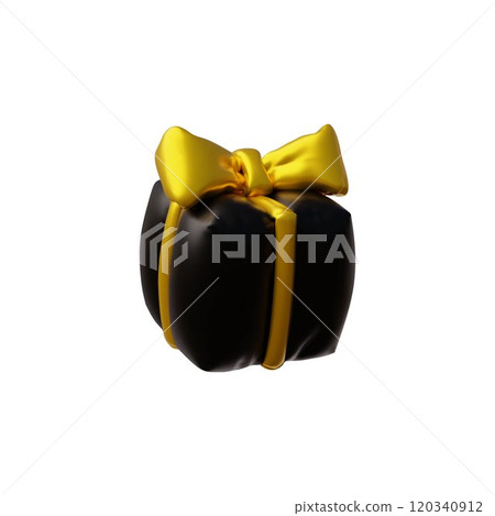 Black inflated volumetric gift with a gold bow. 120340912
