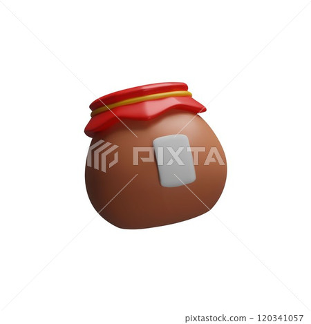 Brown honey jar with red cap 3D plastic style vector icon, sweet organic nectar dessert pot with label, natural food Brown honey jar with red cap 3D plastic style vector icon, sweet organic nectar dessert pot with label, natural food 120341057