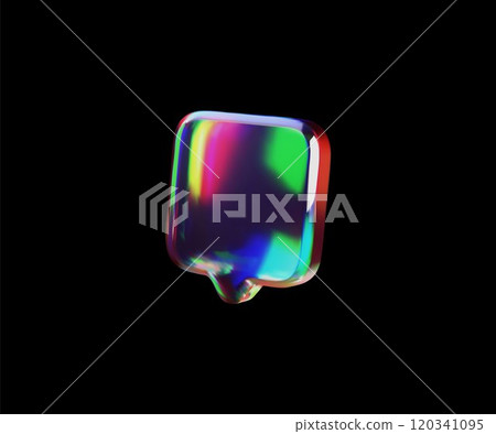 3D glossy glass speech bubble holographic dispersion effect vector icon, volume square shape dialogue cloud message 120341095