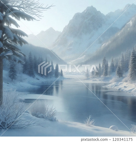 冰凍的湖景,冬日平靜 冰凍的湖景,冬日平靜 120341175