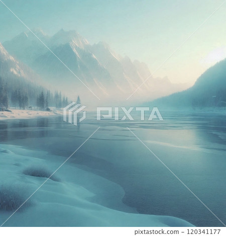 冰凍的湖景，冬日平靜 120341177