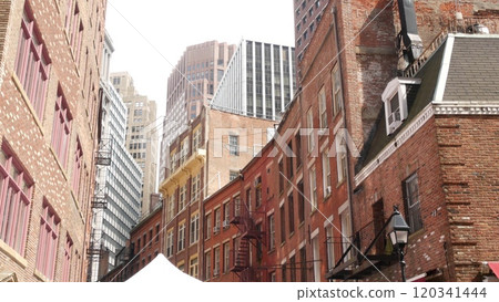 New York City Manhattan building architecture. Red brick house exterior. Real estate property, USA. New York City Manhattan building architecture. Red brick house exterior. Real estate property, USA. 120341444