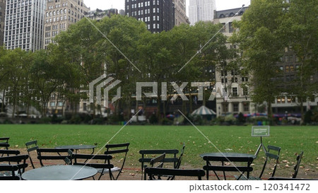 New York City, Manhattan Midtown Bryant Park with Public library, 42 street and Fifth 5 avenue, USA. 120341472