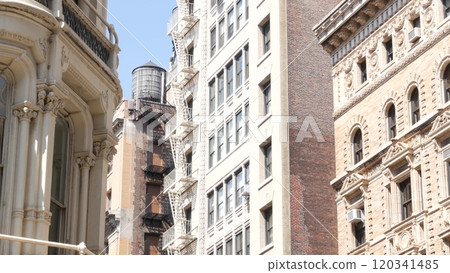 New York City Broadway, Manhattan midtown building corner architecture. Residential house exterior. New York City Broadway, Manhattan midtown building corner architecture. Residential house exterior. 120341485