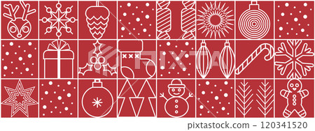 Christmas geometric background with simple line elements. Merry Christmas and Happy New Year abstract line design. Mosaic and Scandinavian style. Vector illustration 120341520
