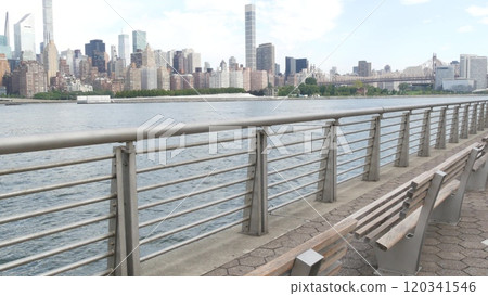 New York City waterfront skyline, Manhattan Midtown riverfront skyscrapers. Cityscape from Queens. 120341546