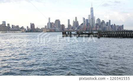 New York City waterfront skyline, Manhattan Downtown Financial district, World Trade Center cityscape 120341555
