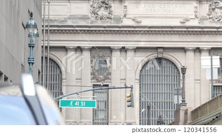 New York City Grand Central Terminal, 41 st. road sign. NY 42 street, Park Avenue, Pershing Square. 120341556