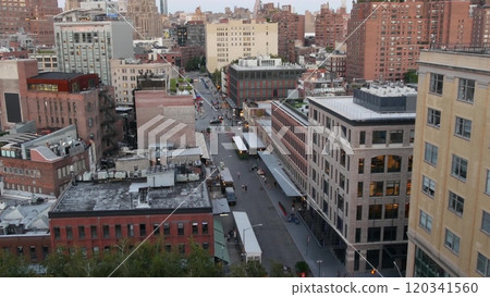 New York City Manhattan skyline cityscape. Rooftop view point, residential district buildings roofs. 120341560