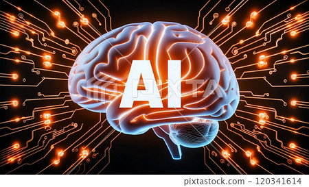 人工智慧和大腦網路:象徵未來科技的圖像:橙色人工智慧 人工智慧和大腦網路:象徵未來科技的圖像:橙色人工智慧 120341614