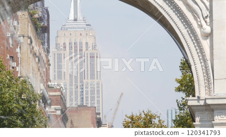 New York City Manhattan Midtown street architecture. Empire State building, american skyscraper, USA 120341793