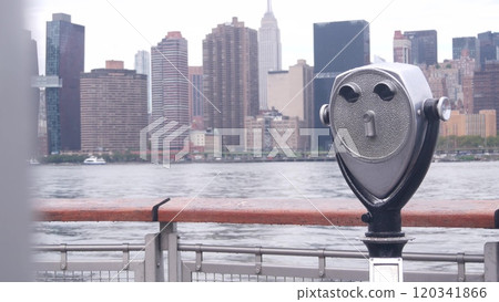 New York City waterfront skyline, Manhattan Midtown riverfront skyscrapers. Cityscape from Queens. 120341866