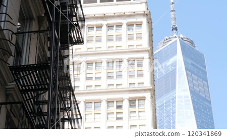 New York City Manhattan, Downtown Financial District. NYC World Trade Center from Fulton street, USA 120341869