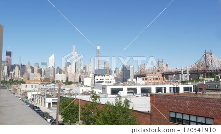 New York City Manhattan skyline cityscape. Queensboro Bridge from Queens to Midtown. Rooftop or roof 120341910
