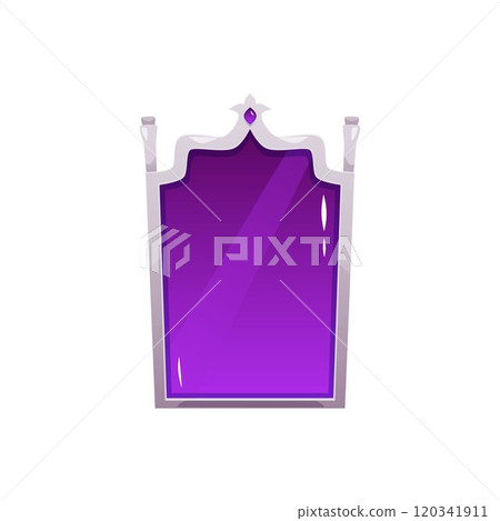 Mirror with floral silver ornate frame with gem, vector antique fortunetelling magic purple glass, fairytale game props Mirror with floral silver ornate frame with gem, vector antique fortunetelling magic purple glass, fairytale game props 120341911