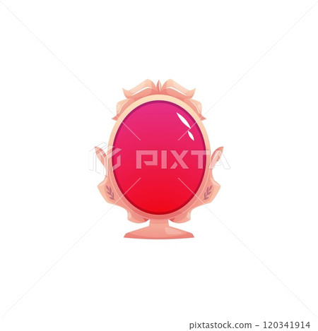 Vector illustration with the image of a magic oval mirror on a leg and pink glass. 120341914