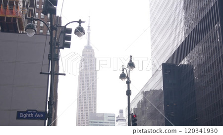 New York City crossroad, street intersection road sign. Empire State building, Midtown, 34, 8 avenue New York City crossroad, street intersection road sign. Empire State building, Midtown, 34, 8 avenue 120341930