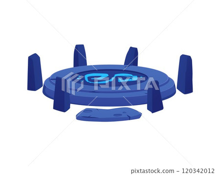 Vector illustration of an ancient altar with a stone platform with a symbolic sign and stones. 120342012