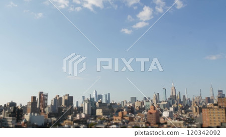 New York City Manhattan skyline cityscape. Empire State Building, Hudson Yards. Rooftops or roofs. New York City Manhattan skyline cityscape. Empire State Building, Hudson Yards. Rooftops or roofs. 120342092