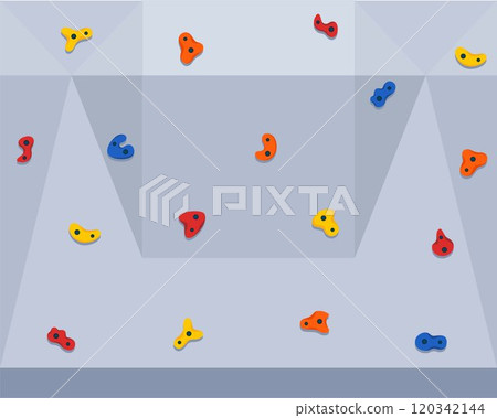 Climbing wall with grips. Climbing wall, climbing, bouldering, bouldering wall, boulder grips, climb, holders for climbers. Vector illustration. Climbing wall with grips. Climbing wall, climbing, bouldering, bouldering wall, boulder grips, climb, holders for climbers. Vector illustration. 120342144
