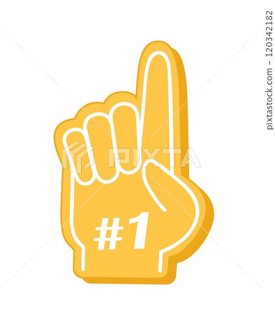 Fan foam finger. Number 1 one sports fan foam hand with raising forefinger icon. Fan support sport vector illustration. Fan foam finger. Number 1 one sports fan foam hand with raising forefinger icon. Fan support sport vector illustration. 120342182