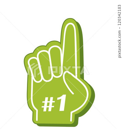 Fan foam finger. Number 1 one sports fan foam hand with raising forefinger icon. Fan support sport vector illustration. Fan foam finger. Number 1 one sports fan foam hand with raising forefinger icon. Fan support sport vector illustration. 120342183