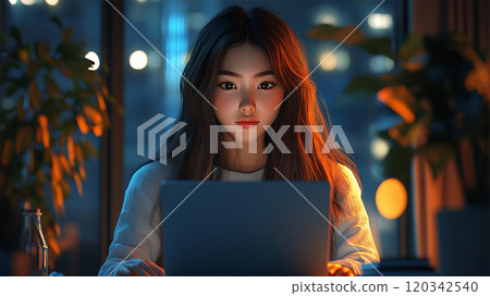 A young woman working on a laptop in the office 120342540