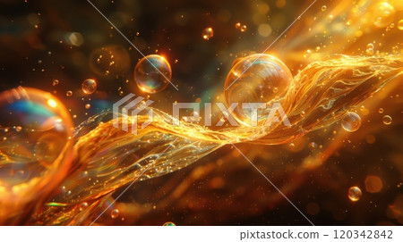 colorful soap bubbles in neon lighting. Mesmerizing balloons filled with night air, with an iridescent surface 120342842