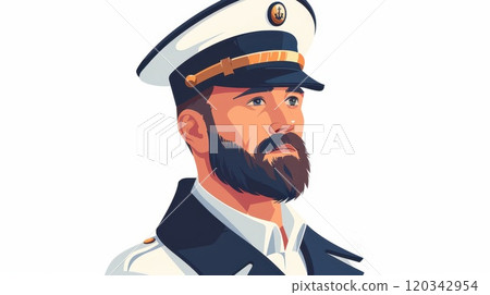 Portrait of a naval ship captain in uniform on white isolated background. Illustration 120342954
