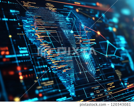 Abstract digital interface with data and coding patterns forming a heart shape Abstract digital interface with data and coding patterns forming a heart shape 120343081