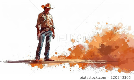 Portrait of Cowboy with hat on white isolated background. Illustration of cowboy on white background 120343305