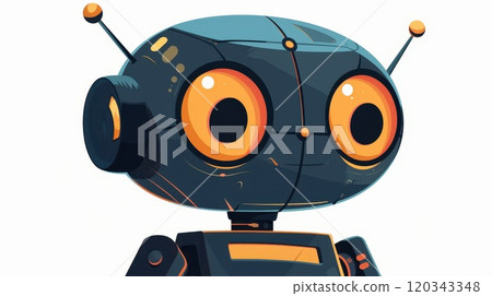 Small robot on white background. Funny robot isolated on white background. Illustration 120343348