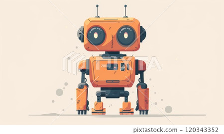 Small robot on white background. Yellow robot , isolated on white background. Illustration 120343352
