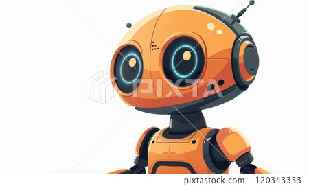 Small robot on white background. Yellow robot , isolated on white background. Illustration 120343353