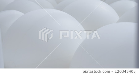 Layer of many big white balls during a ceremony and celebrations use for background. Banner cover design. 120343403